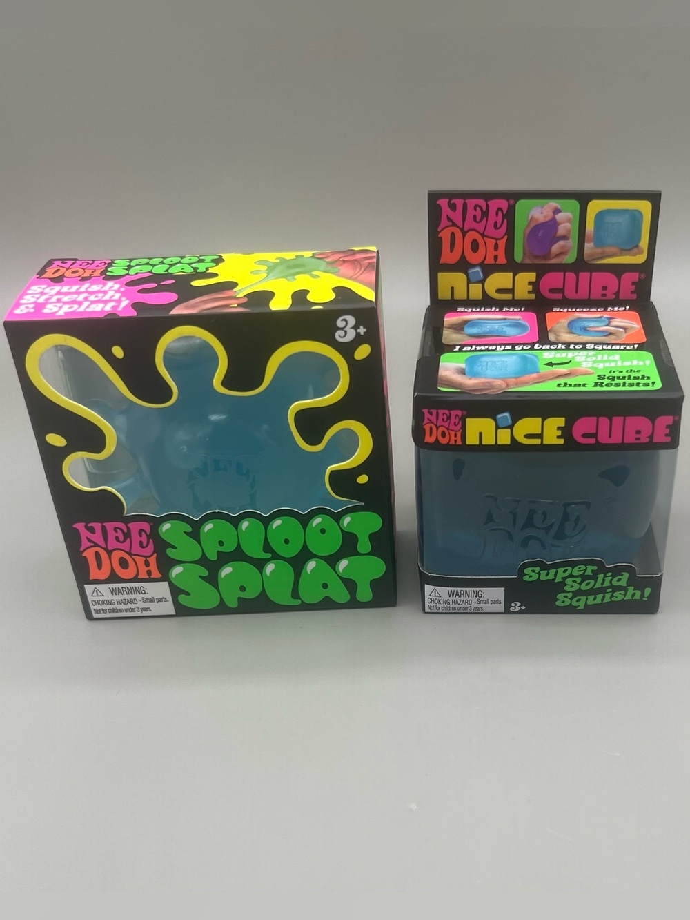 Authentic NEEDOH ~ 2 Pack 💙 Blue ~ Sploot Splat Squishy + Nice Cube Solid Squish